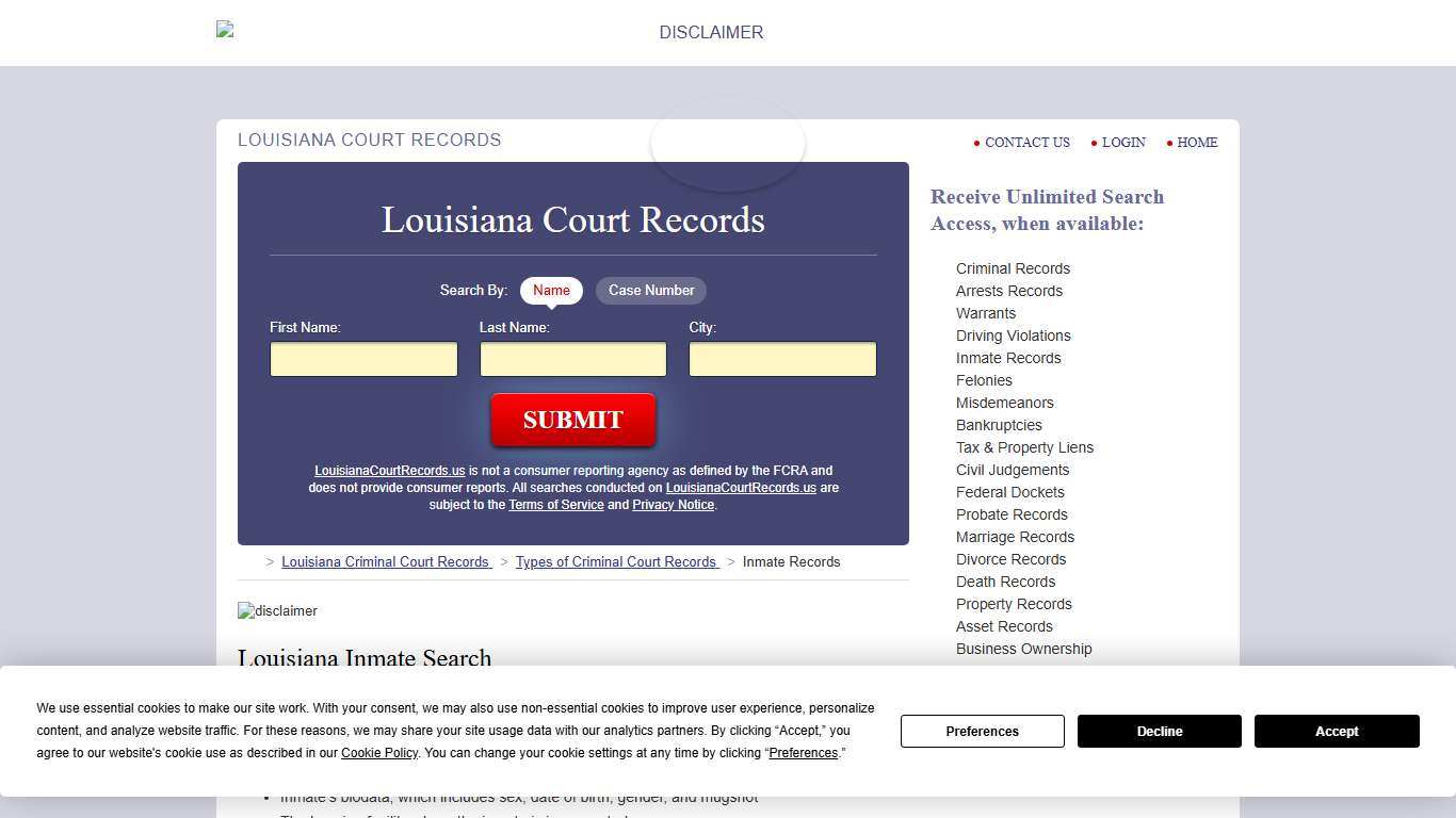 Louisiana Inmate Search LouisianaCourtRecords.us